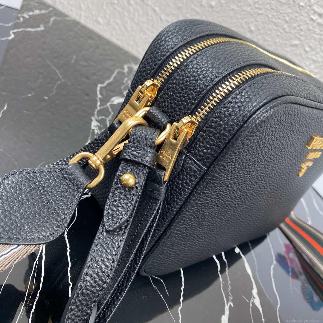Prada 1BH082 Leather bag with shoulder strap Black Gold