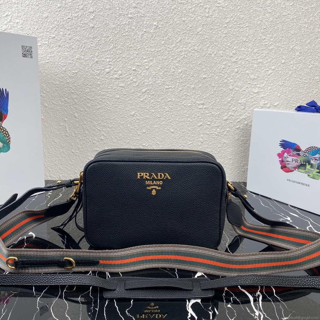 Prada 1BH082 Leather bag with shoulder strap Black Gold