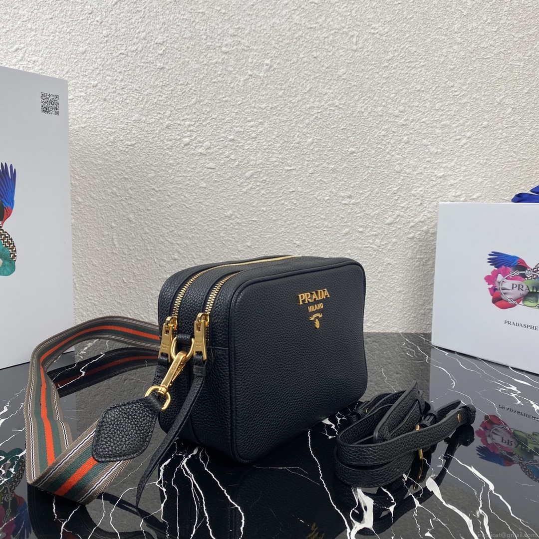 Prada 1BH082 Leather bag with shoulder strap Black Gold