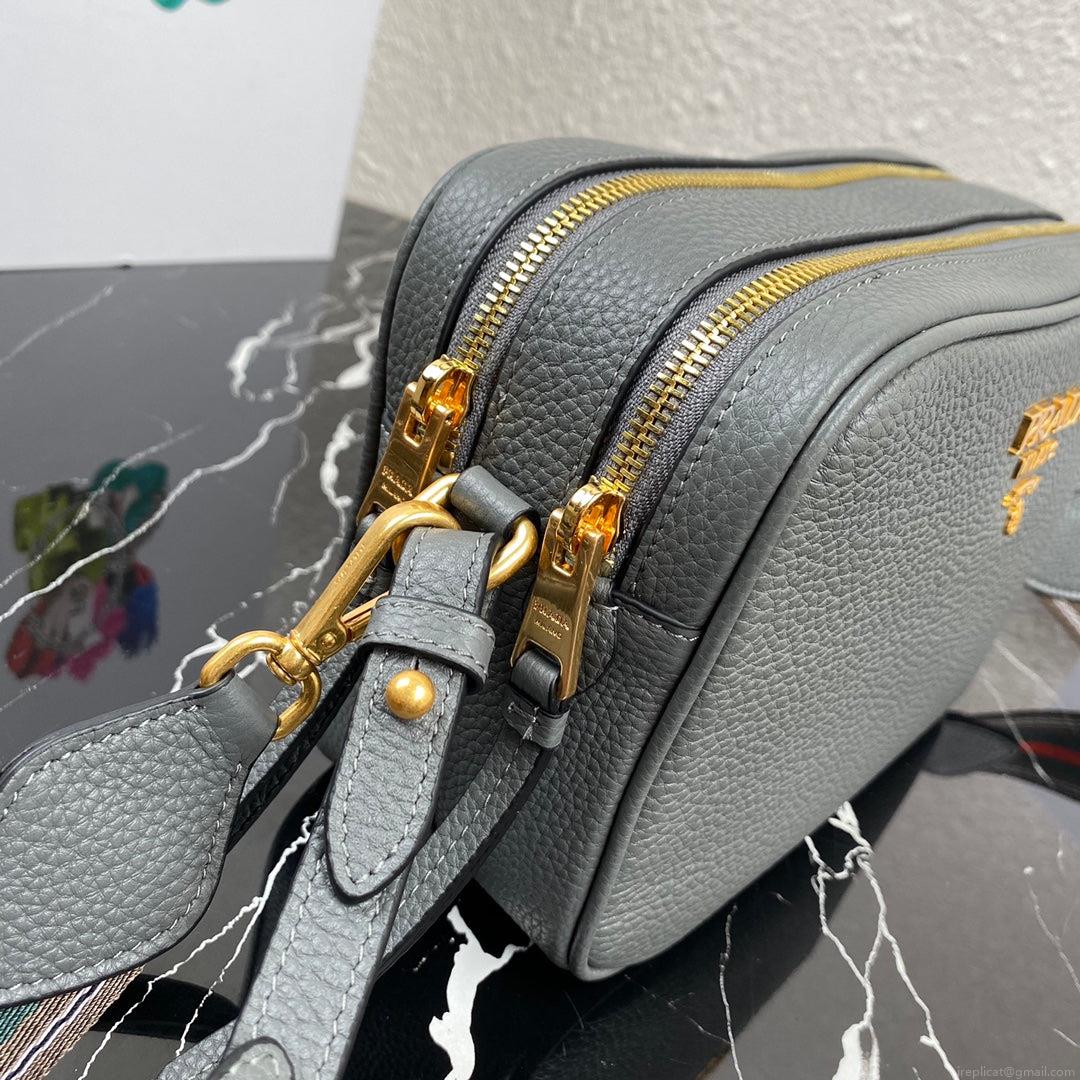 Prada 1BH082 Leather bag with shoulder strap Gray Gold
