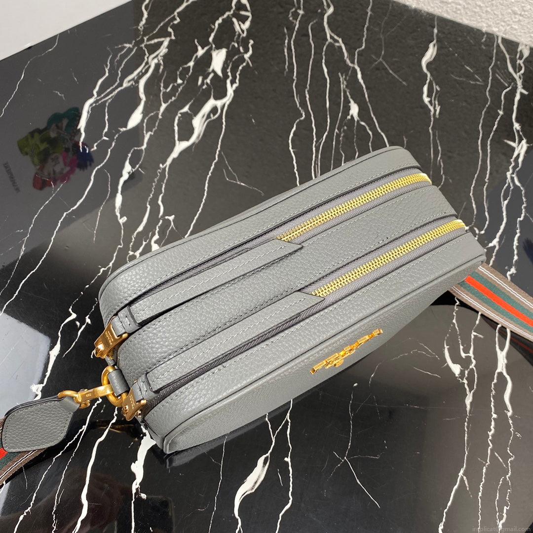 Prada 1BH082 Leather bag with shoulder strap Gray Gold