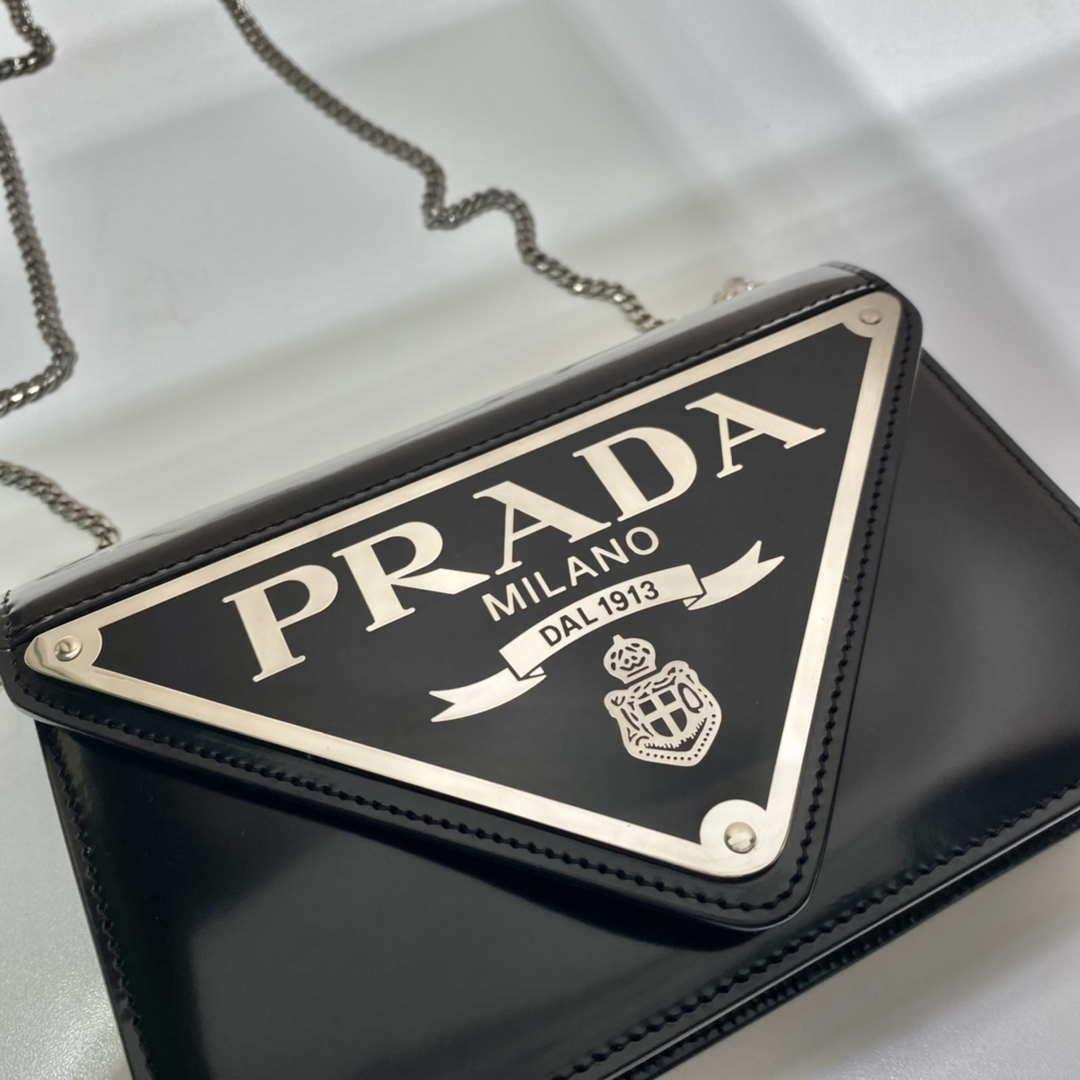 Prada 1BH189 Brushed leather shoulder bag Black