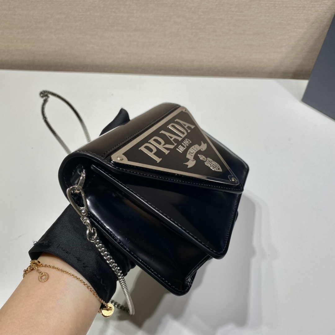 Prada 1BH189 Brushed leather shoulder bag Black
