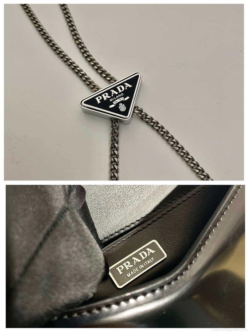 Prada 1BH189 Brushed leather shoulder bag Black