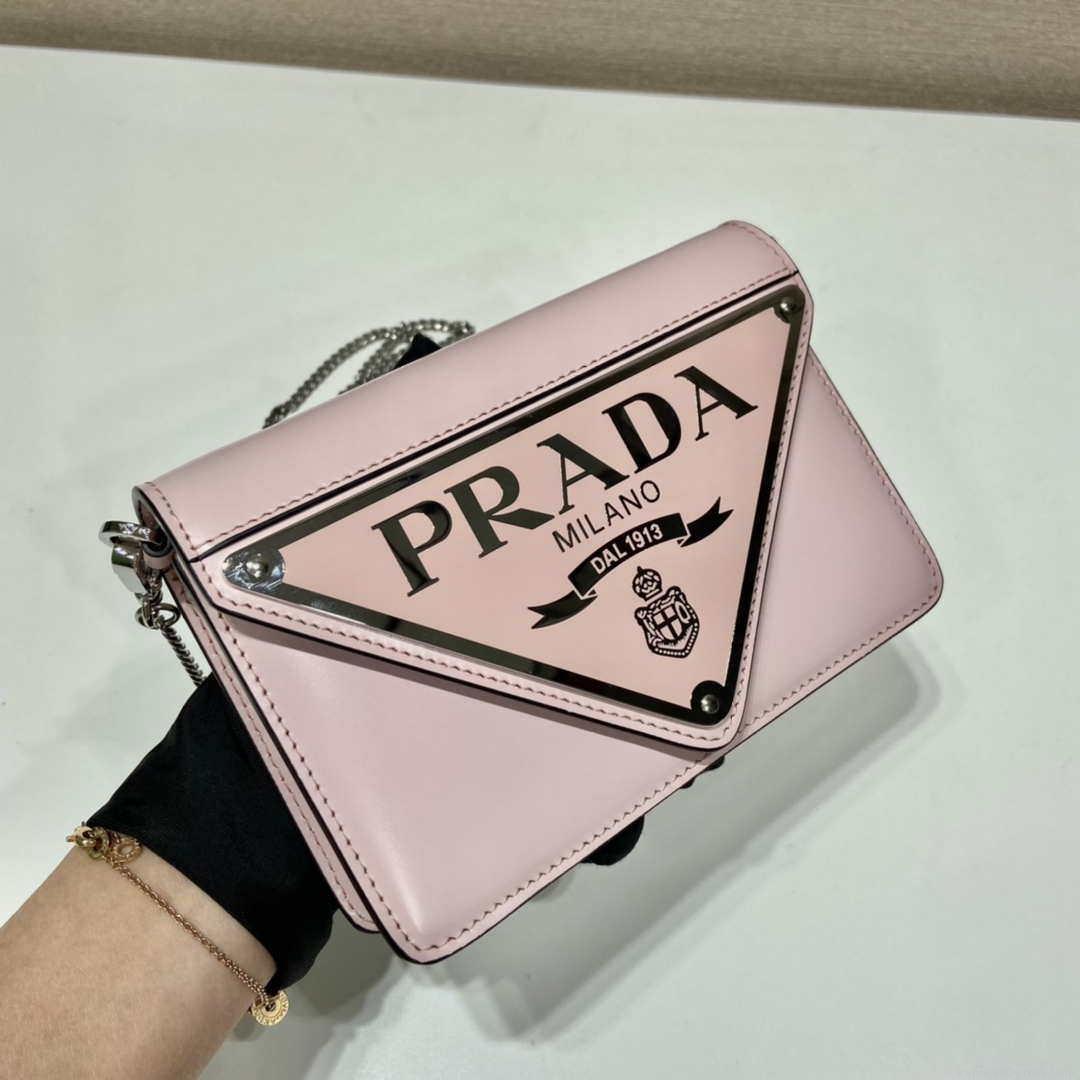 Prada 1BH189 Brushed leather shoulder bag Light Pink