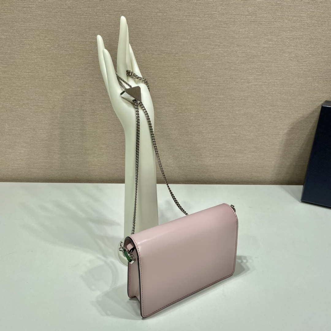 Prada 1BH189 Brushed leather shoulder bag Light Pink