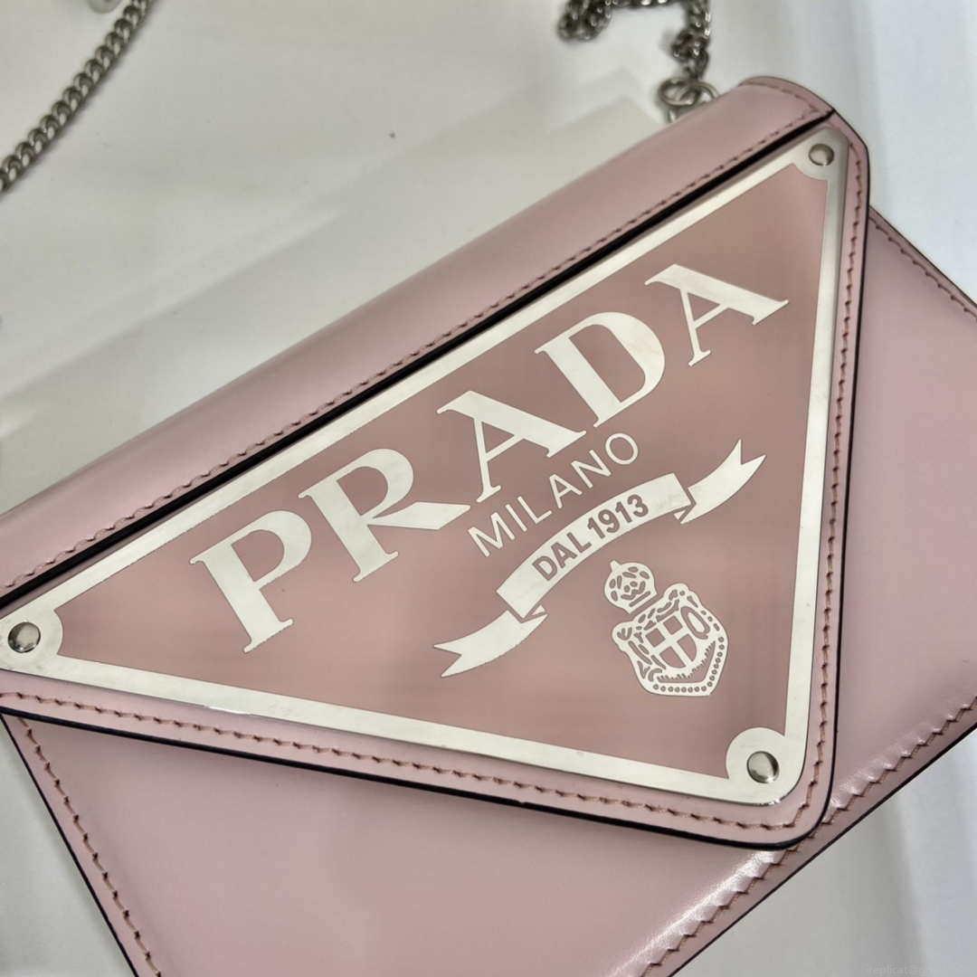 Prada 1BH189 Brushed leather shoulder bag Light Pink