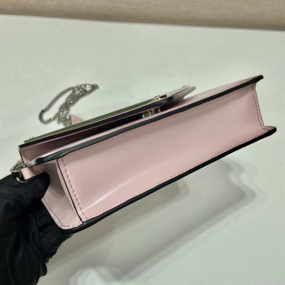 Prada 1BH189 Brushed leather shoulder bag Light Pink