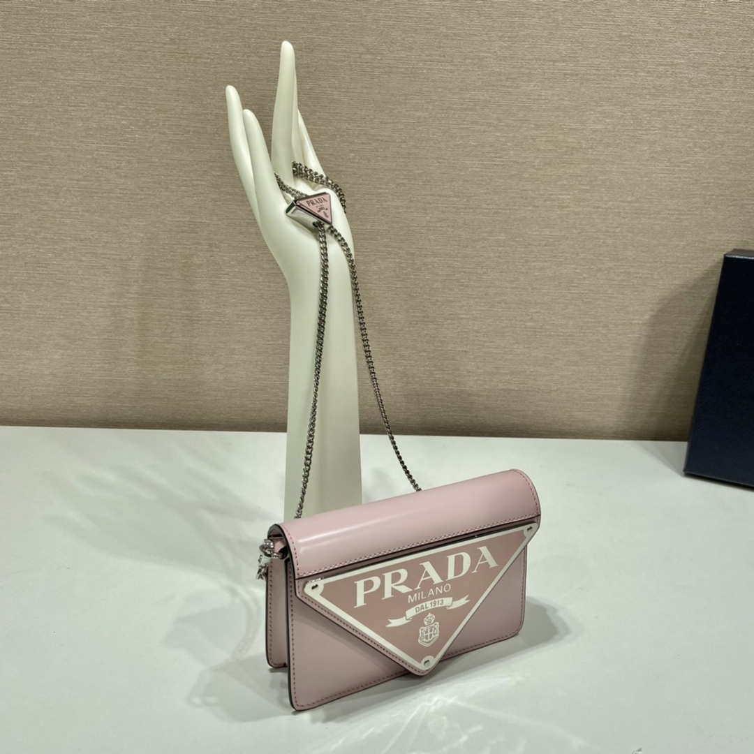 Prada 1BH189 Brushed leather shoulder bag Light Pink
