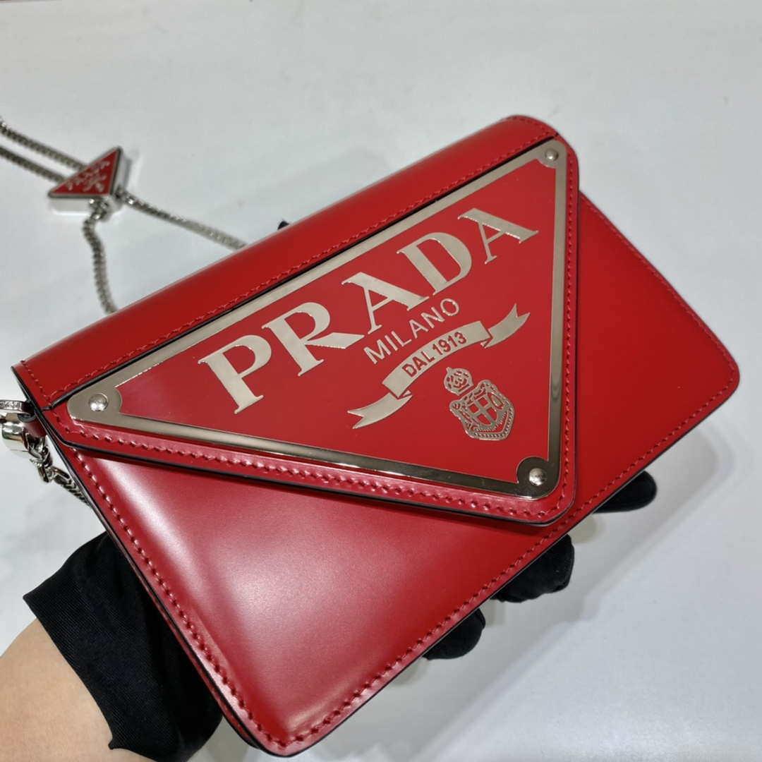 Prada 1BH189 Brushed leather shoulder bag Red