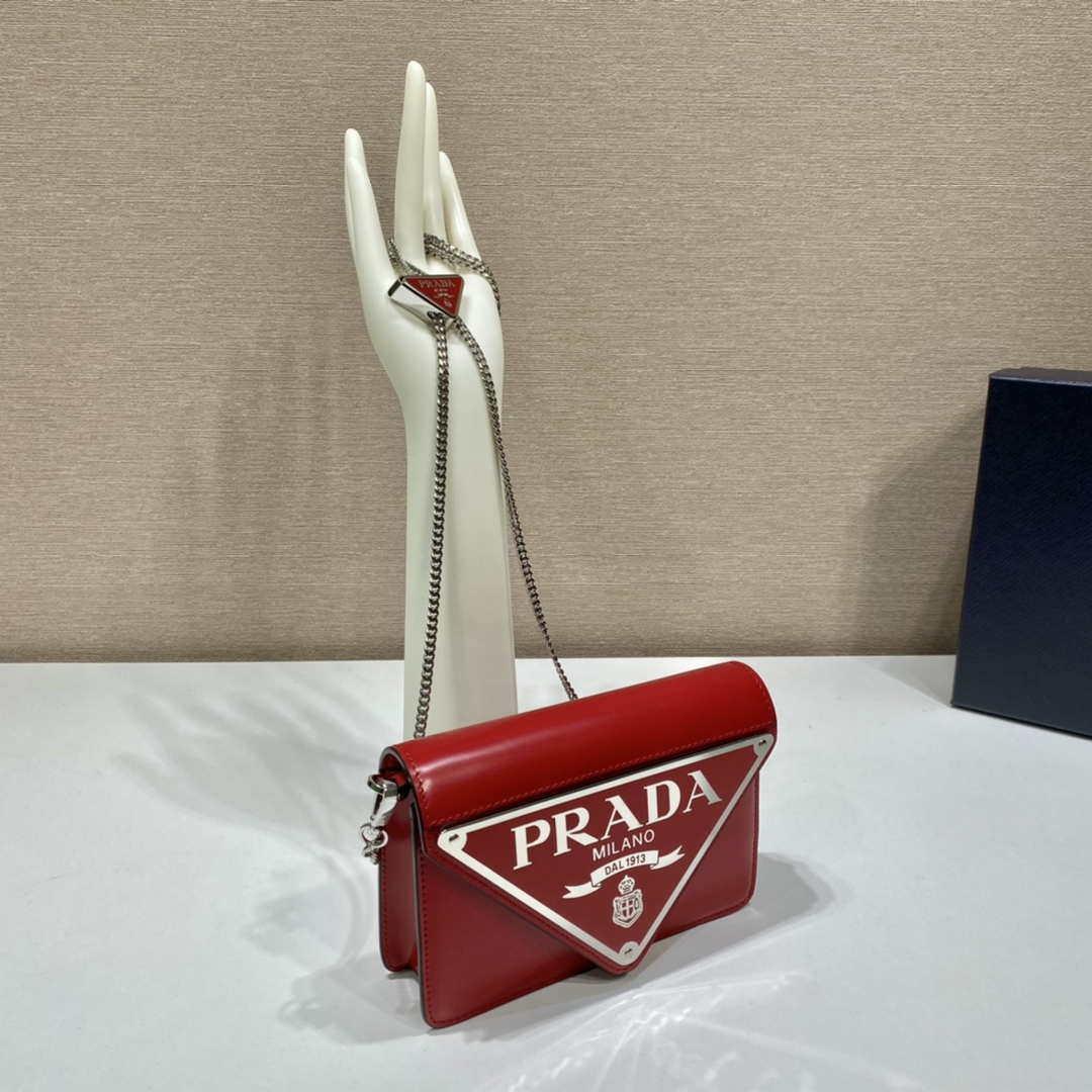 Prada 1BH189 Brushed leather shoulder bag Red