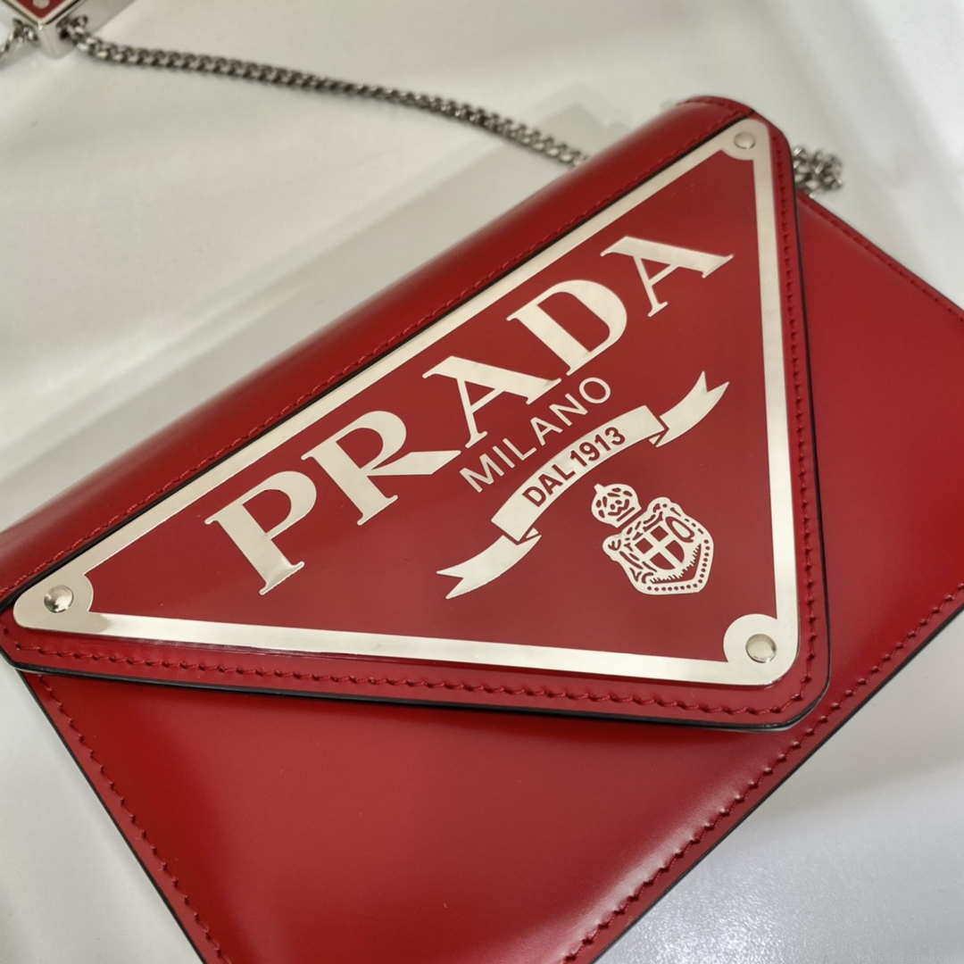 Prada 1BH189 Brushed leather shoulder bag Red