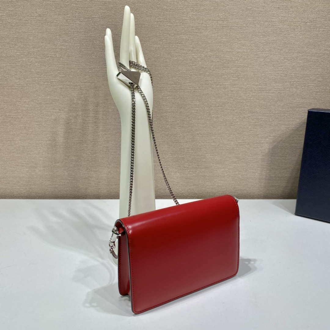 Prada 1BH189 Brushed leather shoulder bag Red