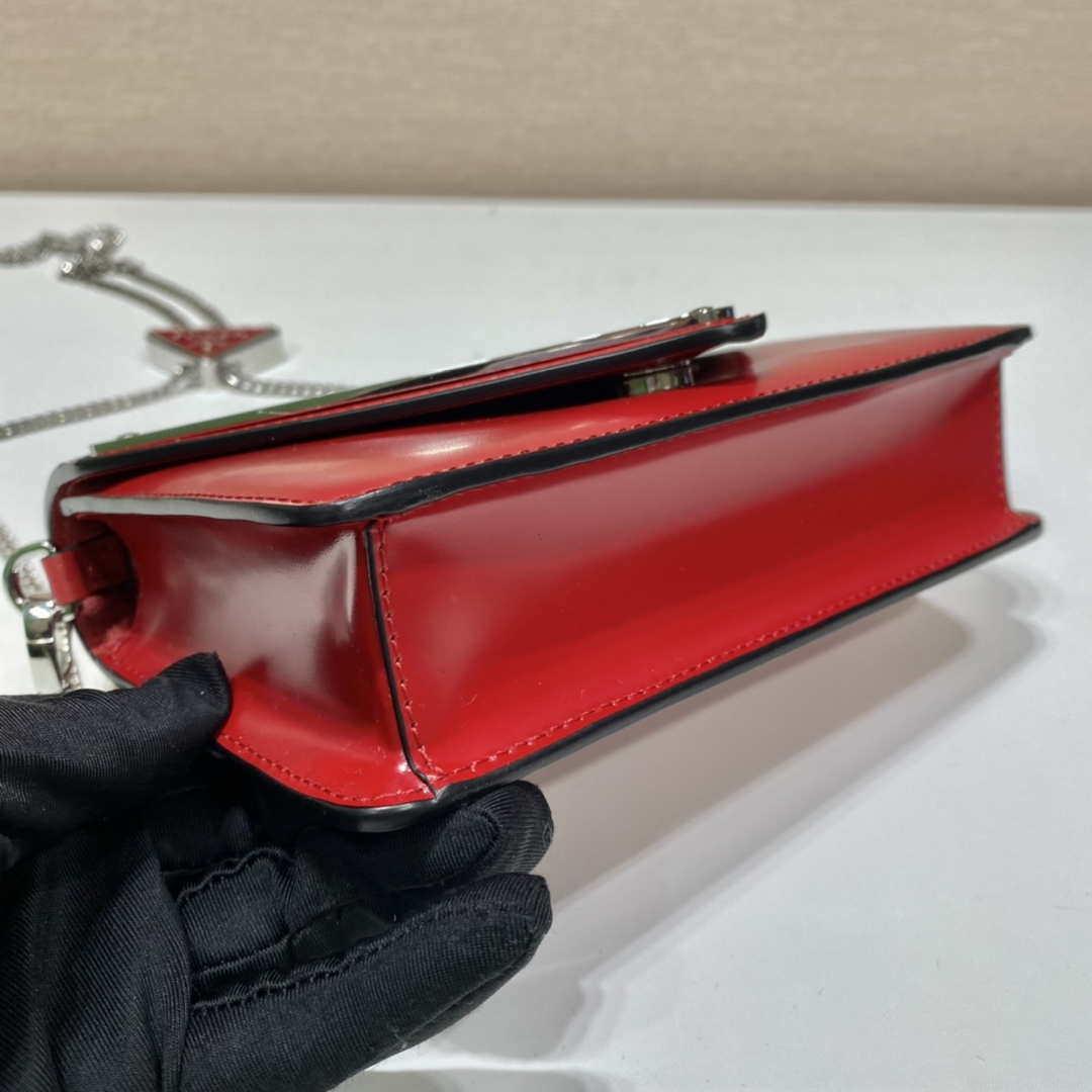 Prada 1BH189 Brushed leather shoulder bag Red