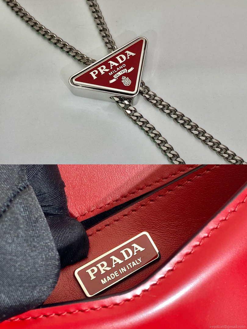 Prada 1BH189 Brushed leather shoulder bag Red