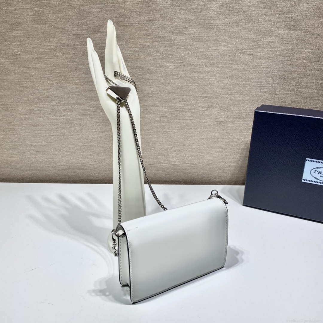 Prada 1BH189 Brushed leather shoulder bag White