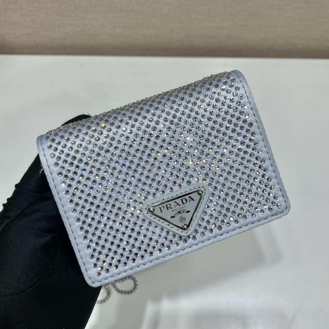 Prada Crystal-studded card holder with shoulder strap 1MR024 White Crystal
