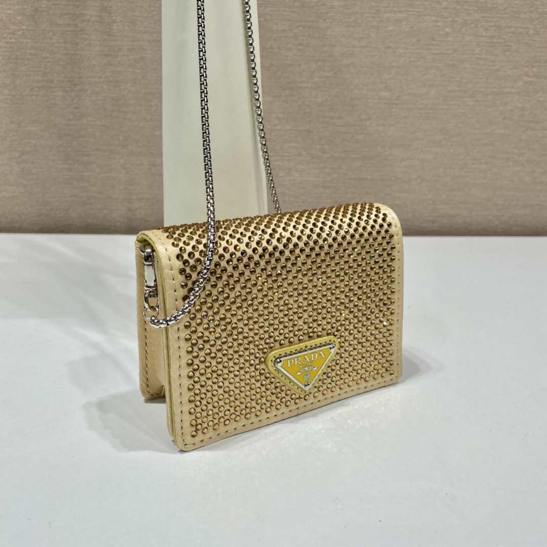 Prada Crystal-studded card holder with shoulder strap 1MR024 Yellow Crystal