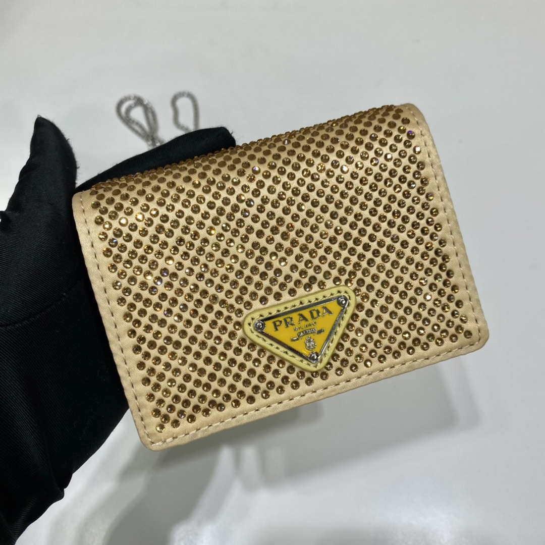 Prada Crystal-studded card holder with shoulder strap 1MR024 Yellow Crystal