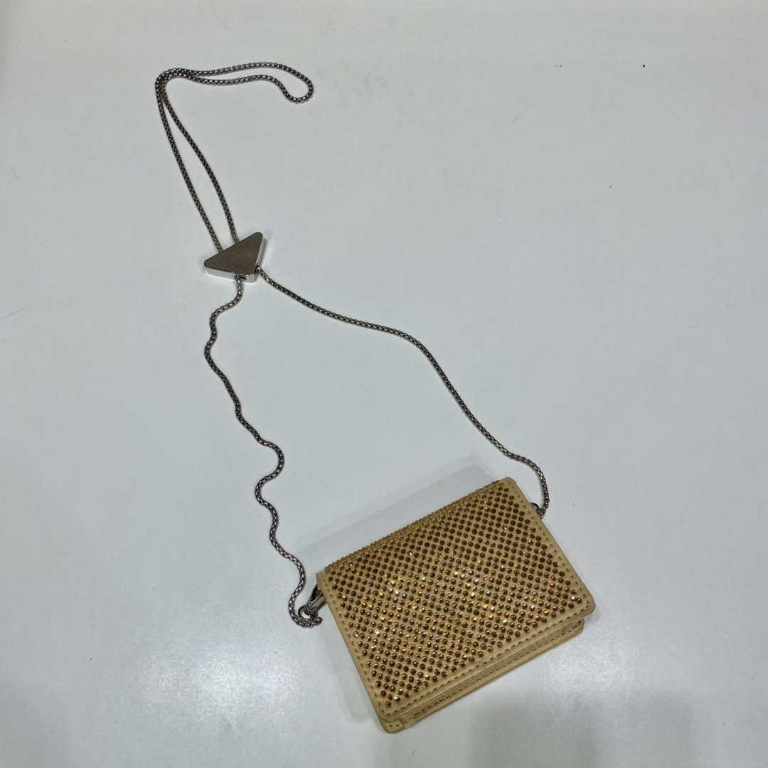 Prada Crystal-studded card holder with shoulder strap 1MR024 Yellow Crystal