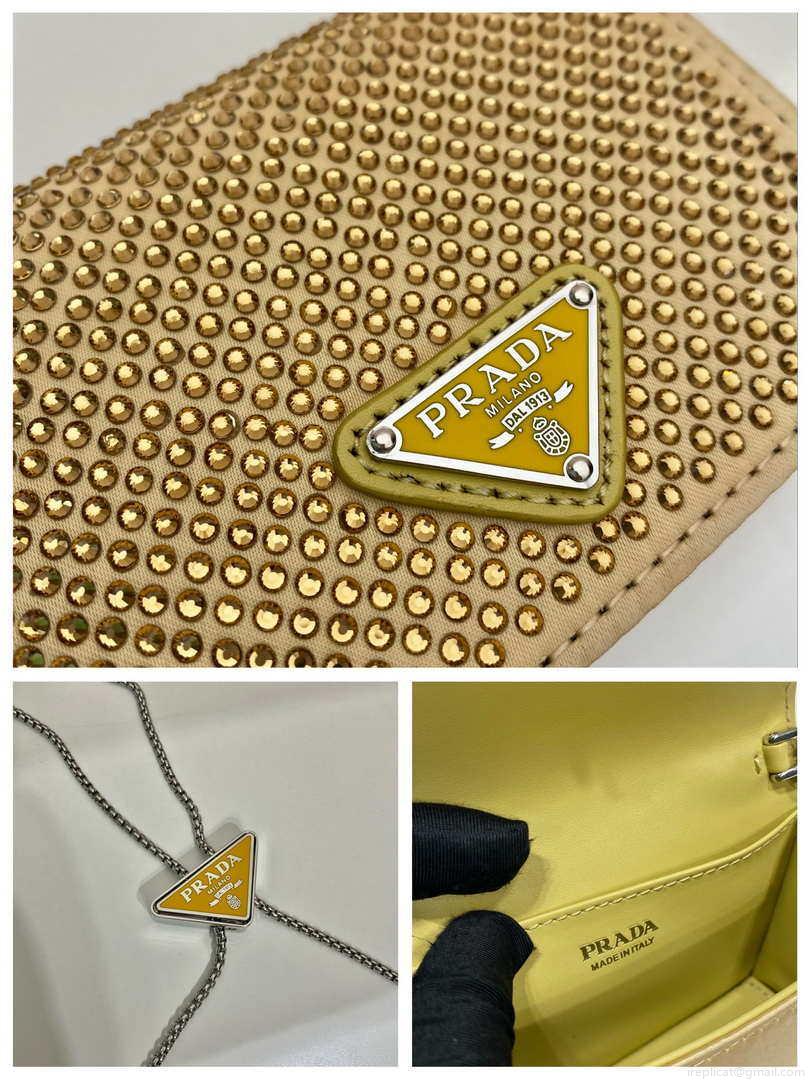 Prada Crystal-studded card holder with shoulder strap 1MR024 Yellow Crystal