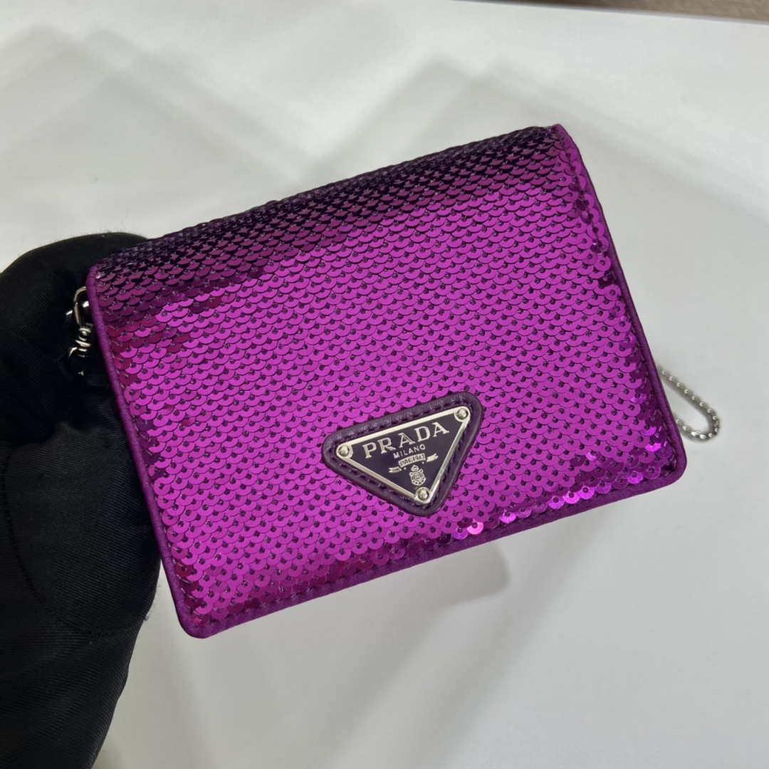 Prada sequins-studded card holder with shoulder strap 1MR024 Purple