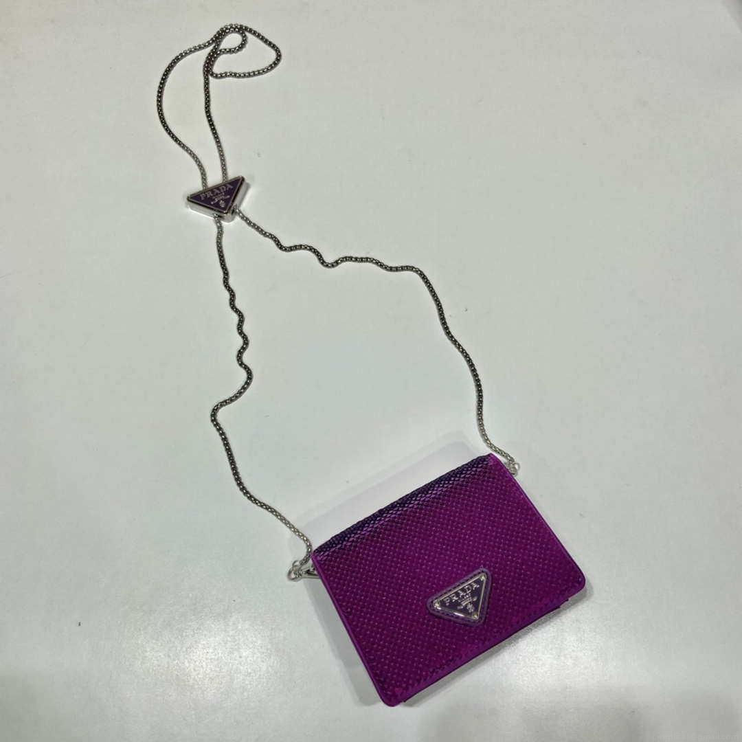 Prada sequins-studded card holder with shoulder strap 1MR024 Purple