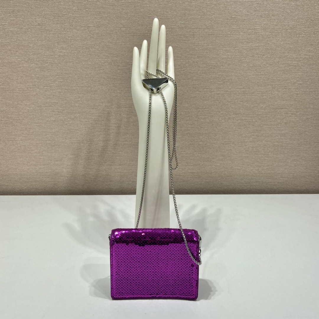 Prada sequins-studded card holder with shoulder strap 1MR024 Purple