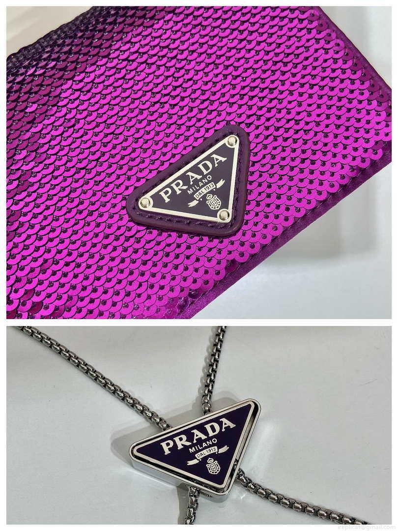 Prada sequins-studded card holder with shoulder strap 1MR024 Purple