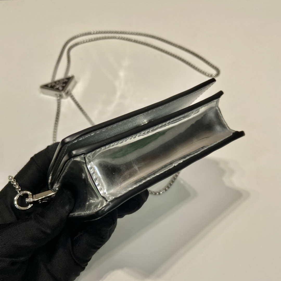Prada studded card holder with shoulder strap 1MR024 Silver