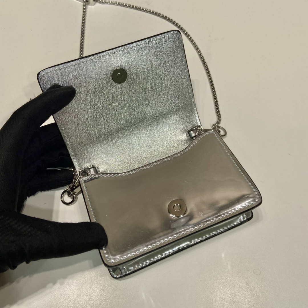 Prada studded card holder with shoulder strap 1MR024 Silver