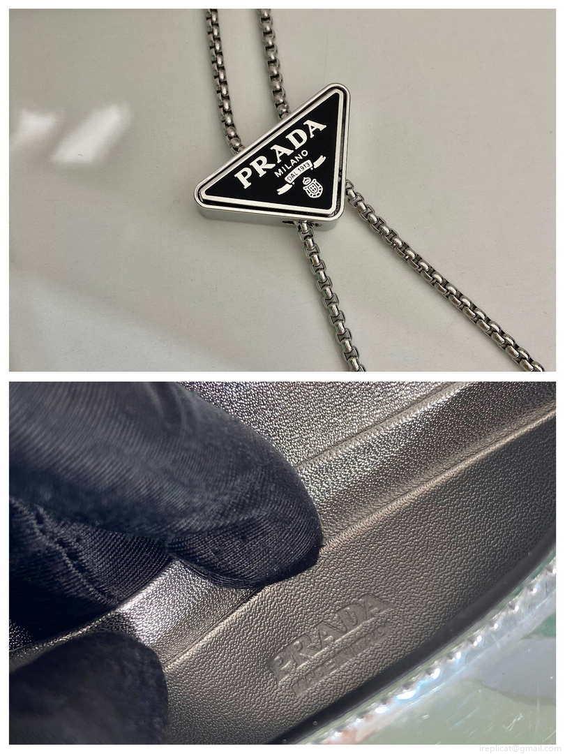 Prada studded card holder with shoulder strap 1MR024 Silver