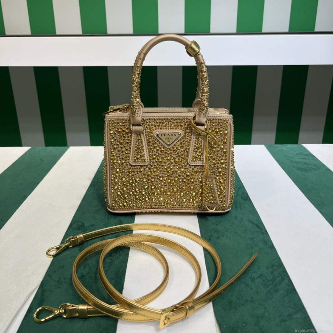 Prada 1BA906 Galleria satin mini-bag with crystals Gold