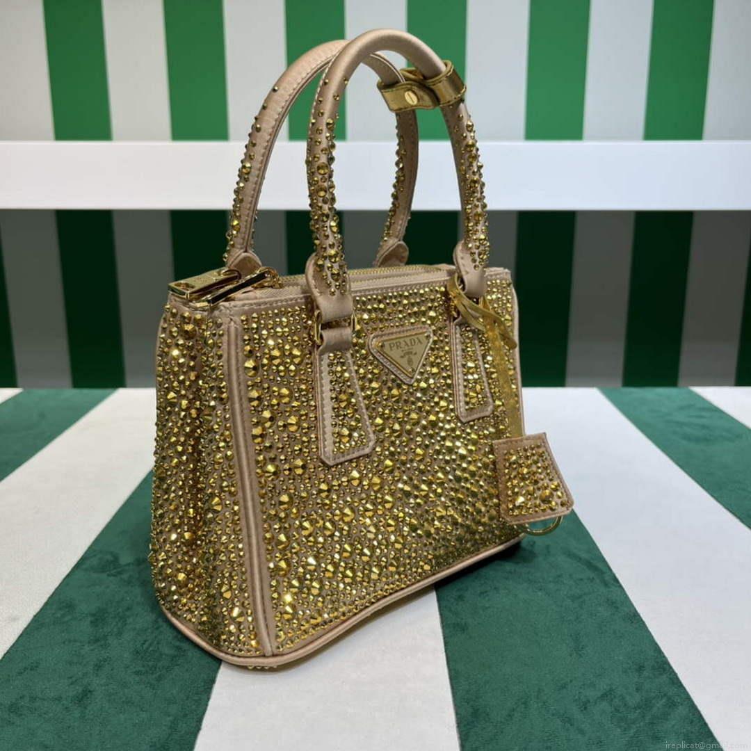 Prada 1BA906 Galleria satin mini-bag with crystals Gold