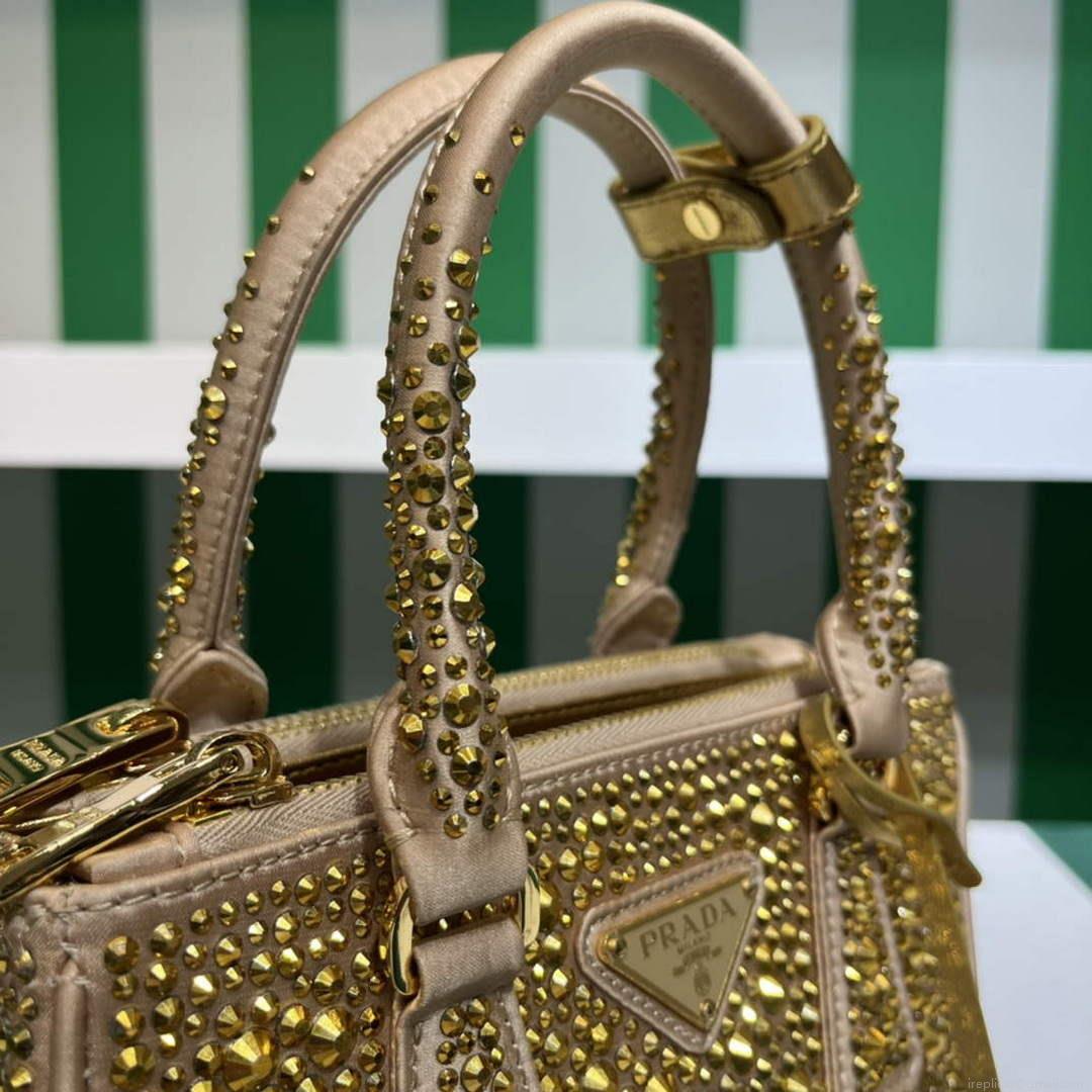 Prada 1BA906 Galleria satin mini-bag with crystals Gold