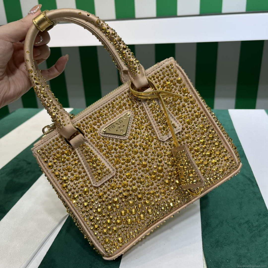 Prada 1BA906 Galleria satin mini-bag with crystals Gold