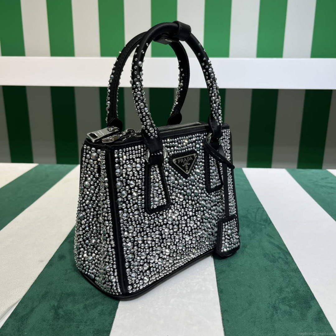 Prada 1BA906 Galleria satin mini-bag with crystals Black