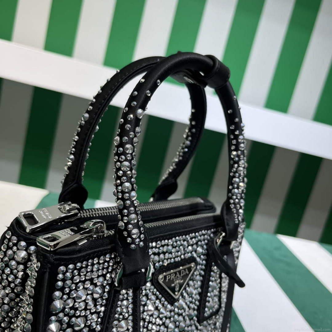 Prada 1BA906 Galleria satin mini-bag with crystals Black