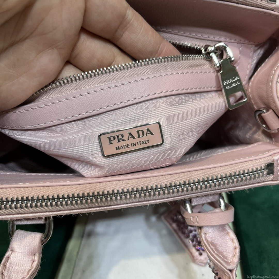 Prada 1BA906 Galleria satin mini-bag with crystals Pink