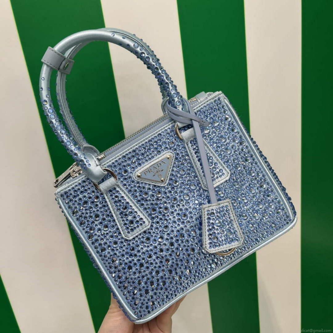 Prada 1BA906 Galleria satin mini-bag with crystals Blue