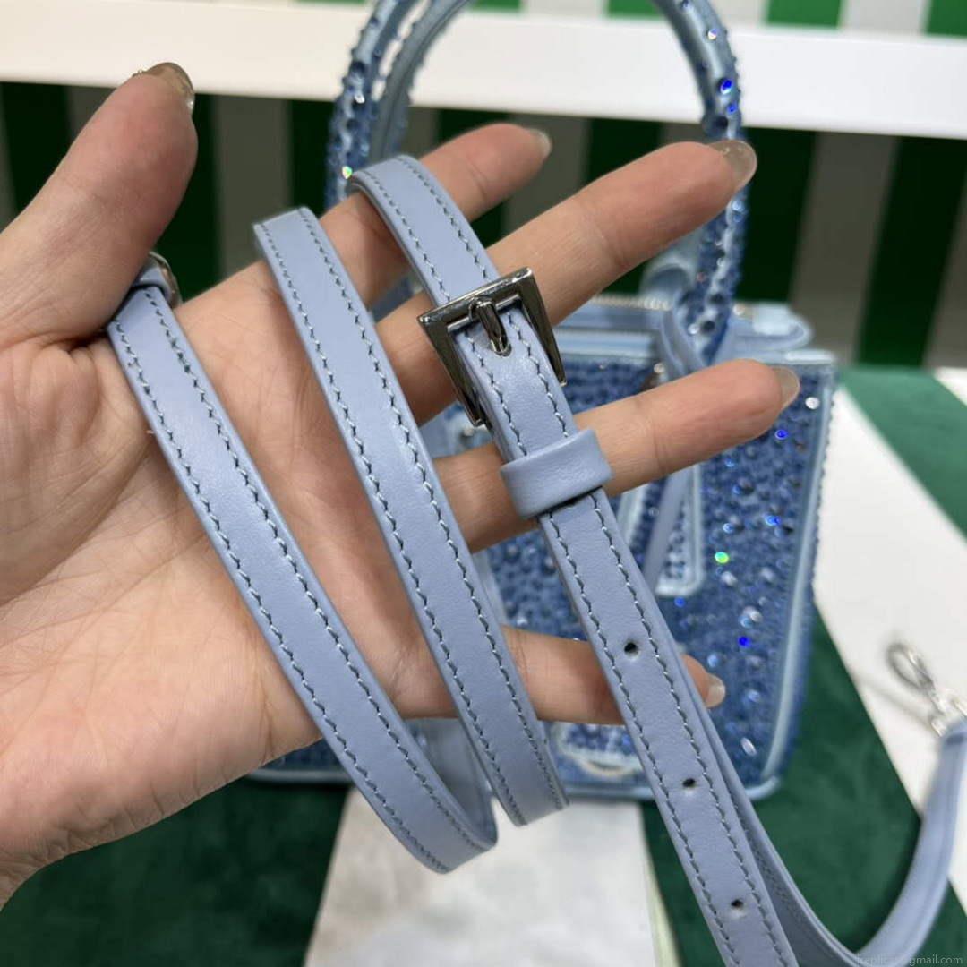 Prada 1BA906 Galleria satin mini-bag with crystals Blue