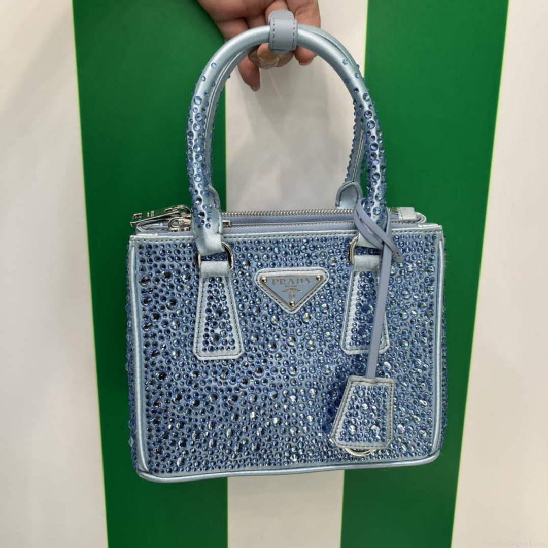 Prada 1BA906 Galleria satin mini-bag with crystals Blue