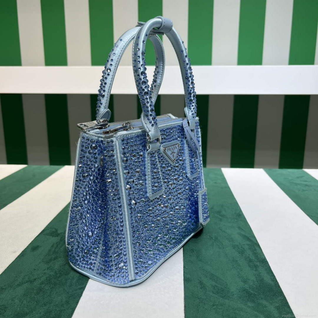 Prada 1BA906 Galleria satin mini-bag with crystals Blue