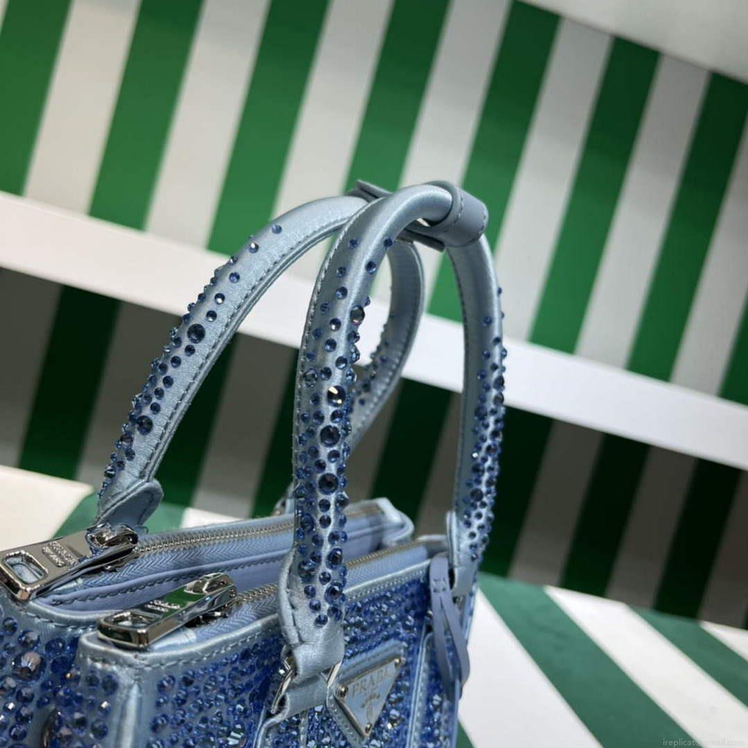 Prada 1BA906 Galleria satin mini-bag with crystals Blue