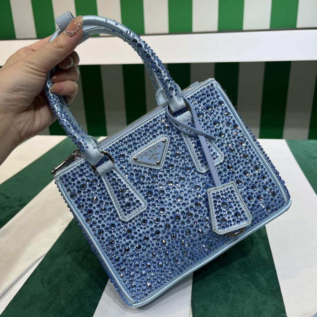 Prada 1BA906 Galleria satin mini-bag with crystals Blue