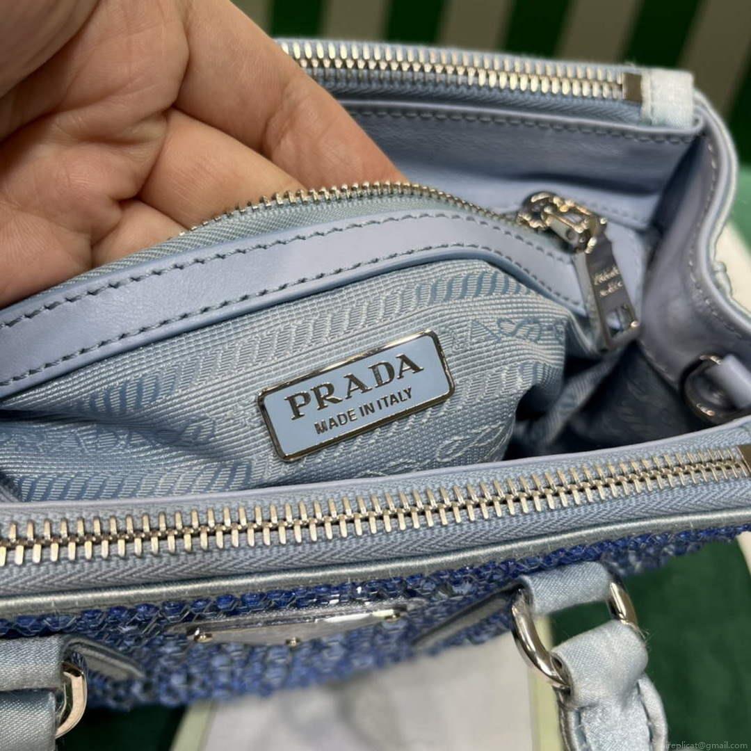Prada 1BA906 Galleria satin mini-bag with crystals Blue