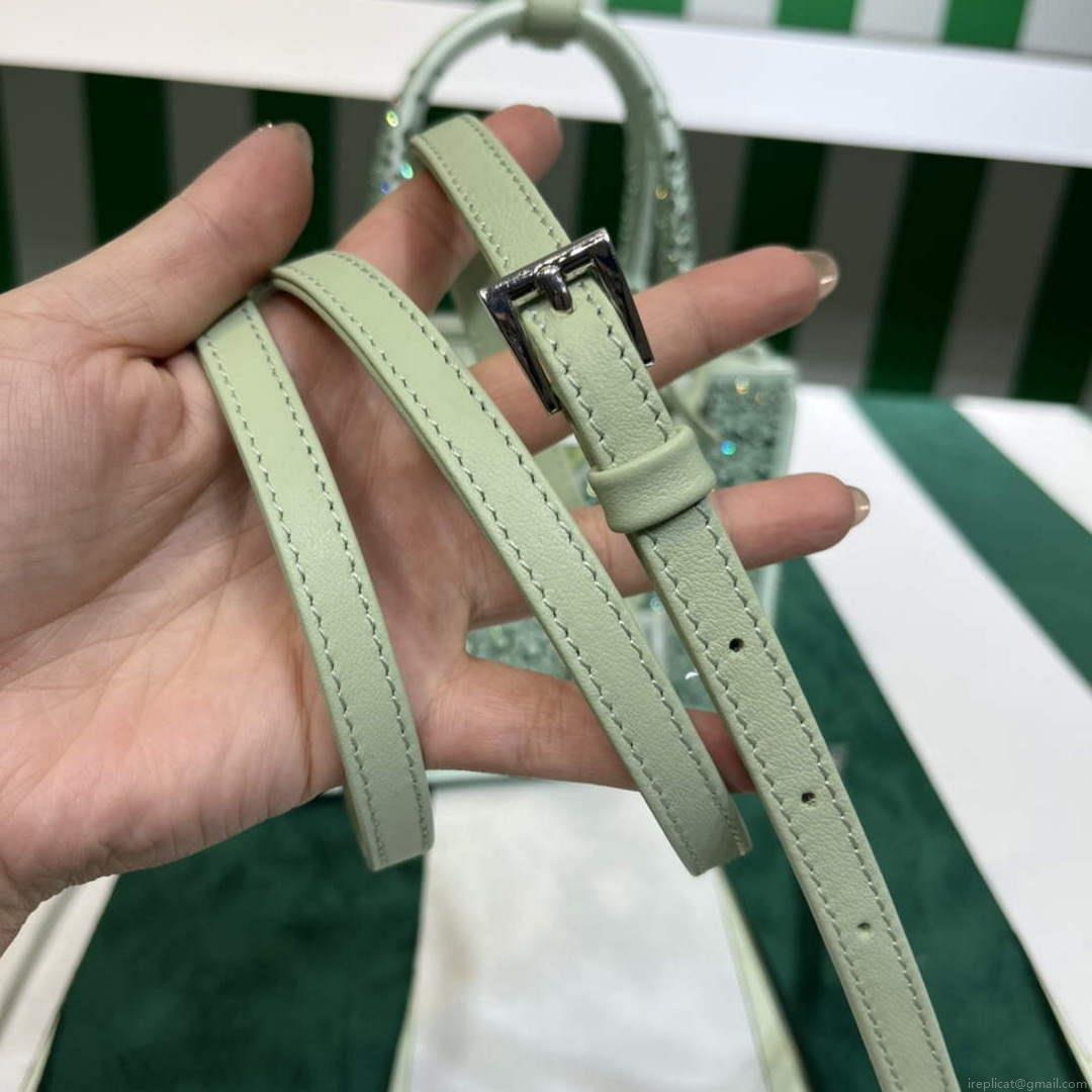 Prada 1BA906 Galleria satin mini-bag with crystals Green