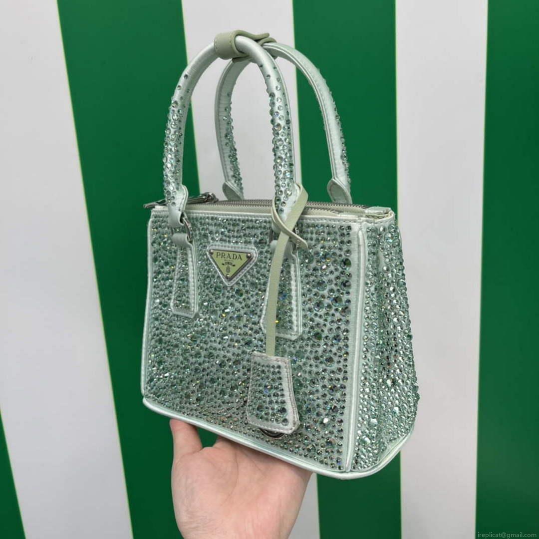 Prada 1BA906 Galleria satin mini-bag with crystals Green