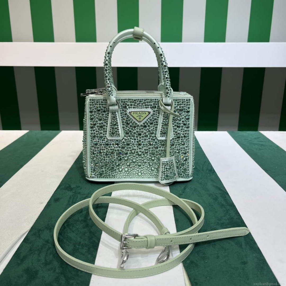 Prada 1BA906 Galleria satin mini-bag with crystals Green
