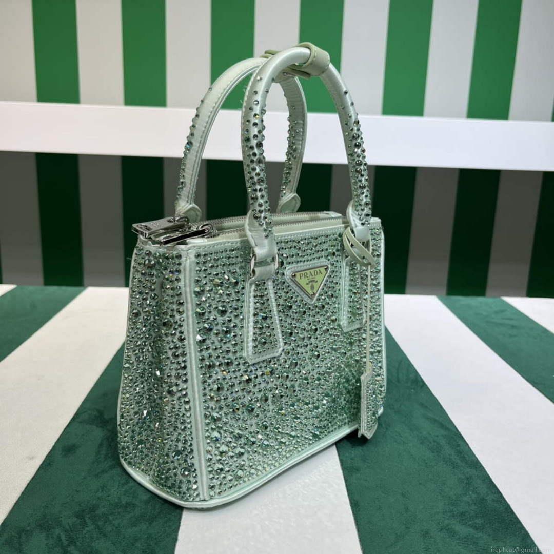 Prada 1BA906 Galleria satin mini-bag with crystals Green